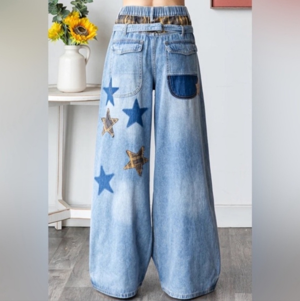 Oli &Hali Love + Stars Patchwork Baggy Wide-Leg Jeans 💙 - Picture 3 of 7